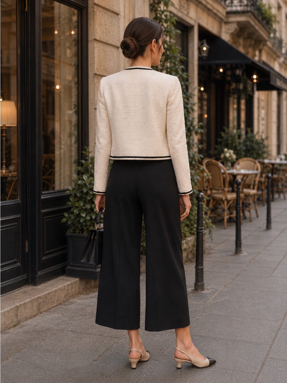 Level 99 Black Sailor Button Cropped Wide Leg Trousers Hi Rise | Classic Neutral - Picture 2 of 9
